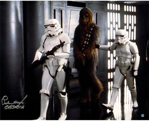 Peter Mayhew Signed Chewbacca Prisoner of Storm Trooper 16x20 Photo