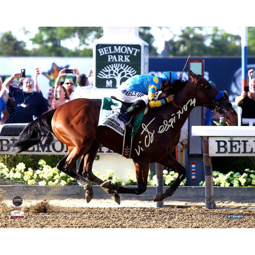 Victor Espinoza Signed American Pharoah Finish Line Celebration 2015 Belmont Stakes 8x10 Photo