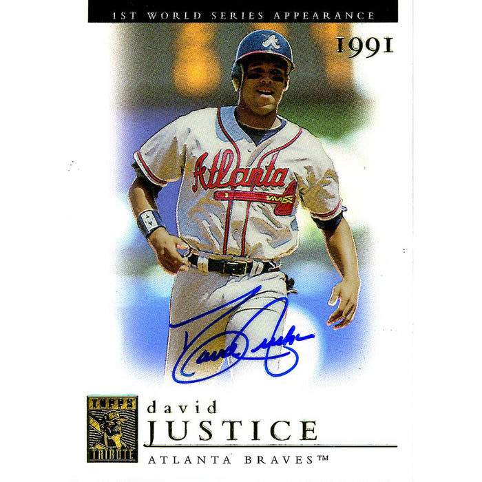 David Justice Signed 2003 Topps Card - Braves - 1st WS Appearance 1991 - Holo