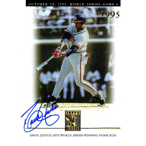 David Justice Signed 2003 Topps Card - Braves - Holo - Oct 28 1995 WS game 6 - Swinging through