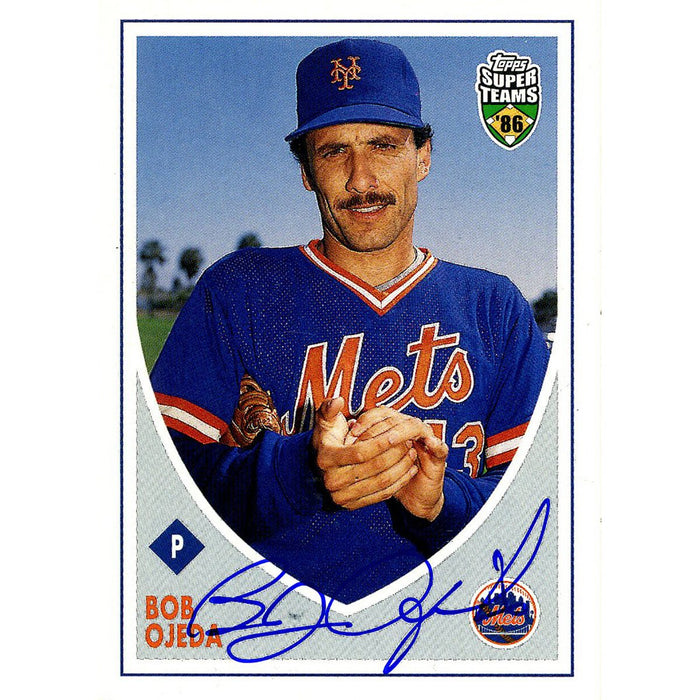 Bob Ojeda Signed 2002 Topps -'86 Mets Super Teams Card- Baseball in hand