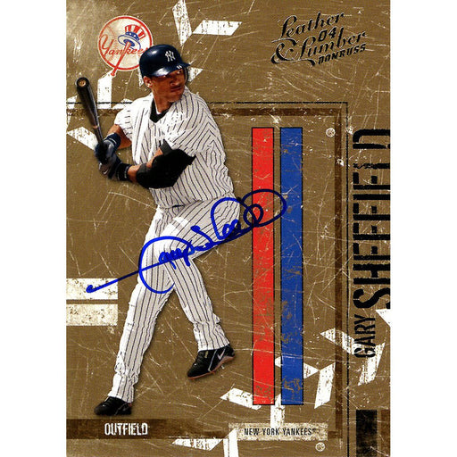 Gary Sheffield Signed 2004 Donruss Card - Yankees - "Leather & Lumber" - About to swing