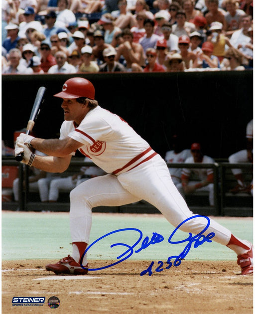 Pete Rose Signed Swinging 8x10 Photo w/ "4256" Insc