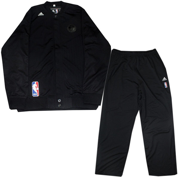 Jorge Gutierrez Uniform - Brooklyn Nets 2013-2014 Season Game Used #13 Grey NBA Green Short Sleeve Warmup Shirt  Black w/ Black Team Logo On Heart Long Sleeve Warmup Jacket  and Black Warmup Pants