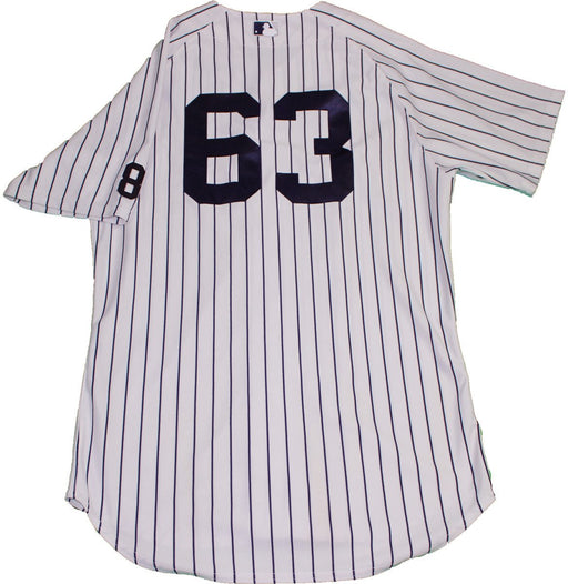 Jose Pirela Jersey - NY Yankees 2015 Game Used #63 Pinstripe Jersey with Yogi Berra #8 Commemorative Patch (10/1/2015)(HZ977804)(0000005012)(Size 46)