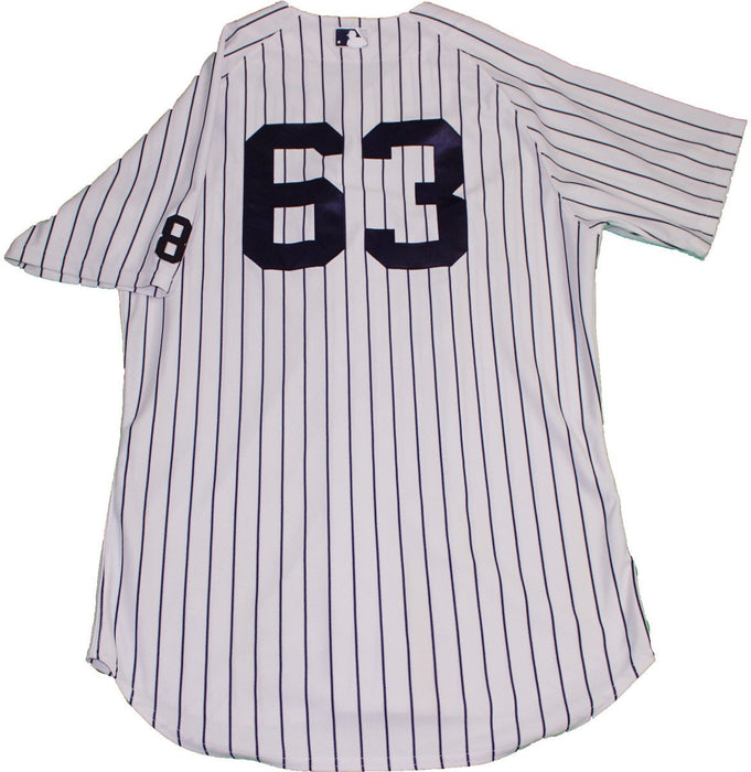 Jose Pirela Jersey - NY Yankees 2015 Game Used #63 Pinstripe Jersey with Yogi Berra #8 Commemorative Patch (10/1/2015)(HZ977804)(0000005012)(Size 46)