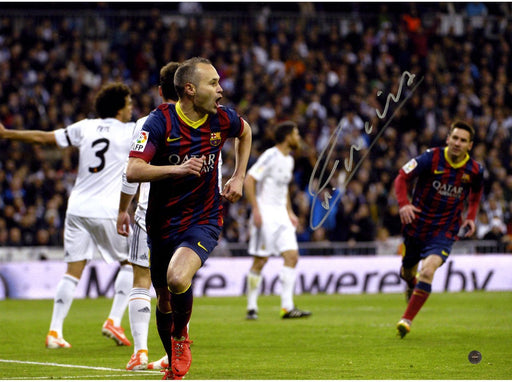 Andres Iniesta Signed  12x16 Photo Barcelona Team " El Clasico goal" (Icons Auth& Third Party Holo