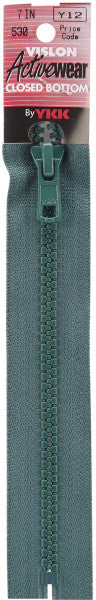 Vislon Closed Bottom Zipper, 7-inch, Dark Green