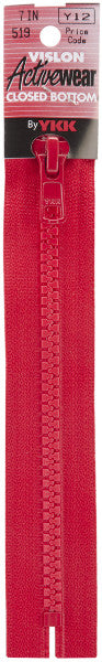 Vislon Closed Bottom Zipper, 7-inch, Red