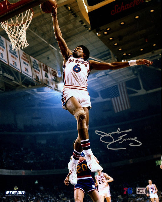 Julius Erving Philadelphia 76ers Dunking Signed 16x20 Photo