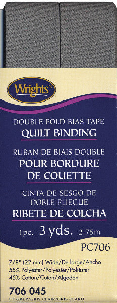 Double Fold Quilt Binding 7/8" 3 Yards-Light Grey