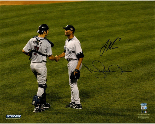 Joe Mauer and Mariano Rivera Dual Signed Shaking Hands 16x20 Photo MLB Auth