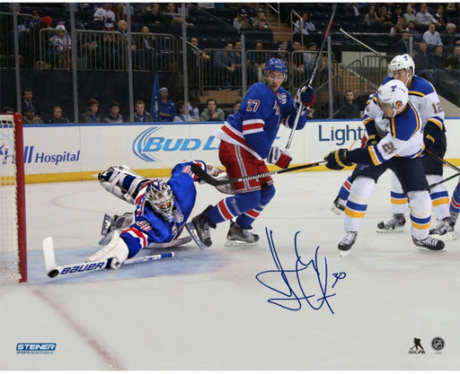 Henrik Lundqvist Signed New York Rangers Diving Stick Save 16x20 Photo