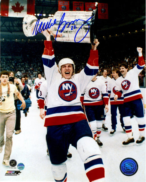 Mike Bossy Signed With Cup Over Head 8x10 Photo