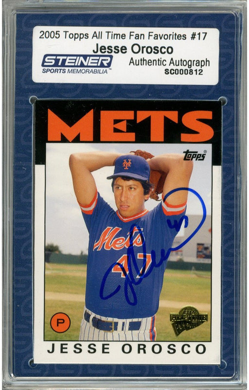 Jesse Orosco Signed 2005 Topps Card All Time Fan Favorite - Mets - hands behind head/on field (Slabbed by Steiner)