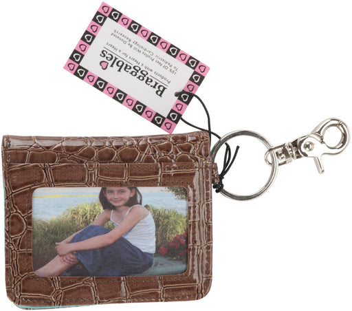 Wet Croco Photo Key Ring/Card Case- Cocoa