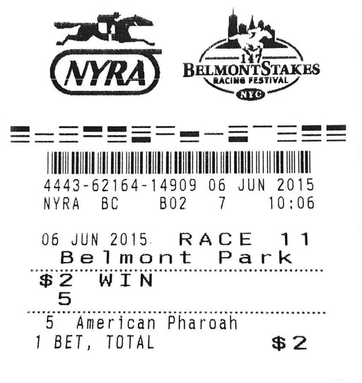 2015 Belmont Stakes $2 Win Ticket Triple Crown Winning Race