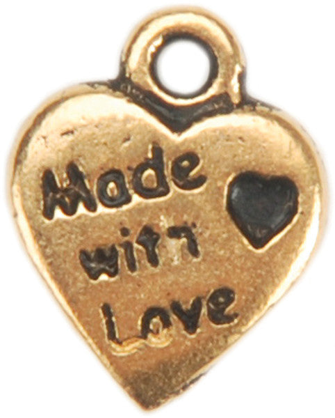 Metal Charms 1/Pkg-Gold Made With Love Heart