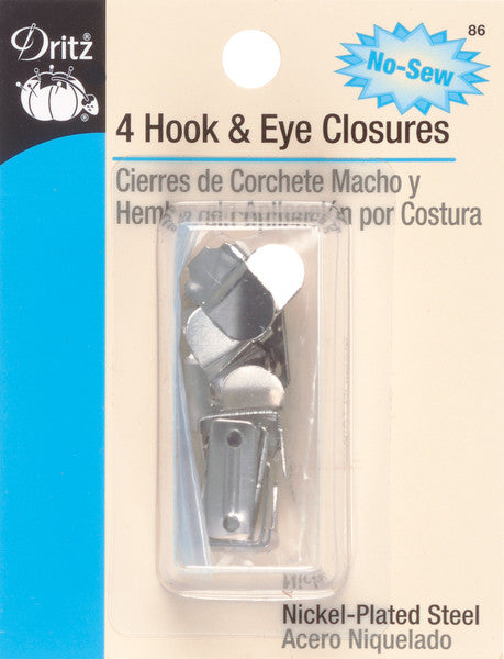 Hook & Eye Closures 1/2" 4/Pkg-Nickel