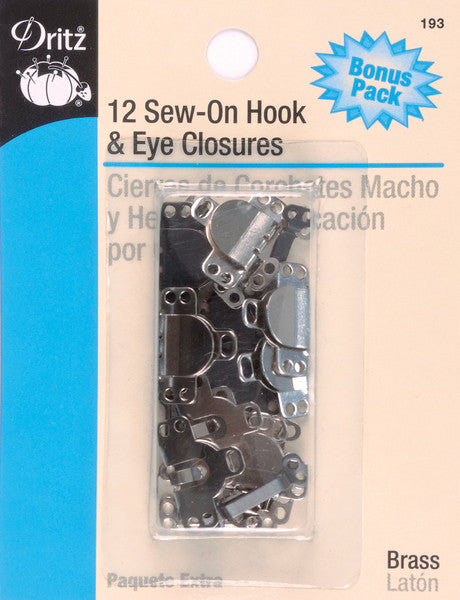 Sew-On Hook & Eye Closures 1/2" 12/Pkg-Black & Nic