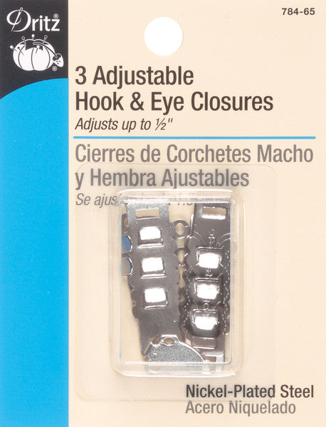 Adjustable Hook & Eye Closures 1-1/2" 3/Pkg-Nickel