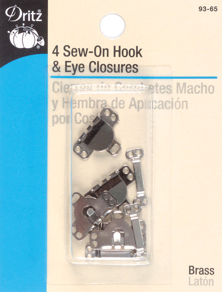 Sew-On Hook & Eye Closures 5/8" 4/Pkg-Nickel