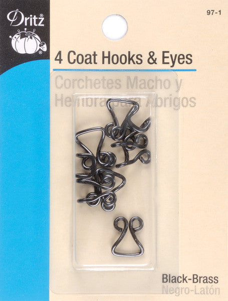 Coat Hooks & Eyes 3/8" 4/Pkg-Black