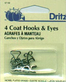 Coat Hooks & Eyes 3/8" 4/Pkg-Nickel