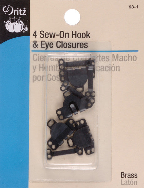 Sew-On Hook & Eye Closures 5/8" 4/Pkg-Black