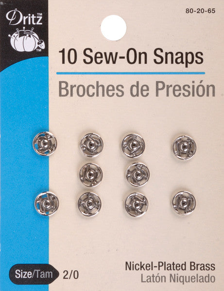 Nickel Sew-On Snaps-Size 2/0 10/Pkg