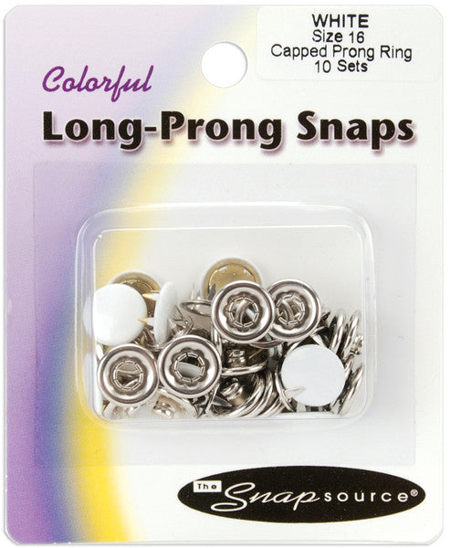 Capped Long-Prong Snaps Size 16 10/Pkg-White