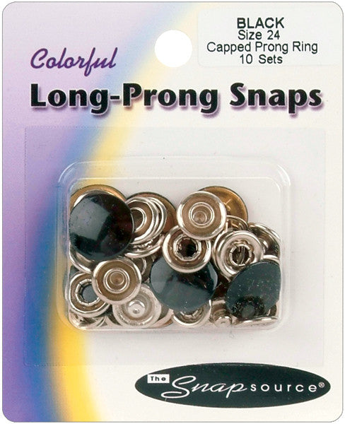 Capped Long-Prong Snaps Size 24 10/Pkg-Black