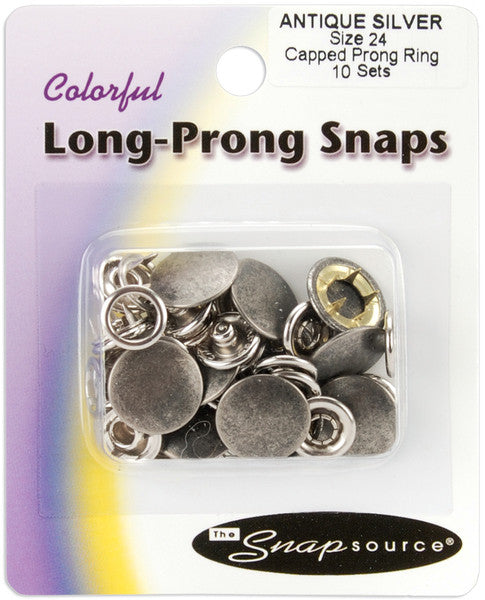 Capped Long-Prong Snaps Size 24 10/Pkg-Antique Sil