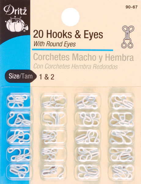 Hooks & Eyes Sizes 1 & 2 20/Pkg-White