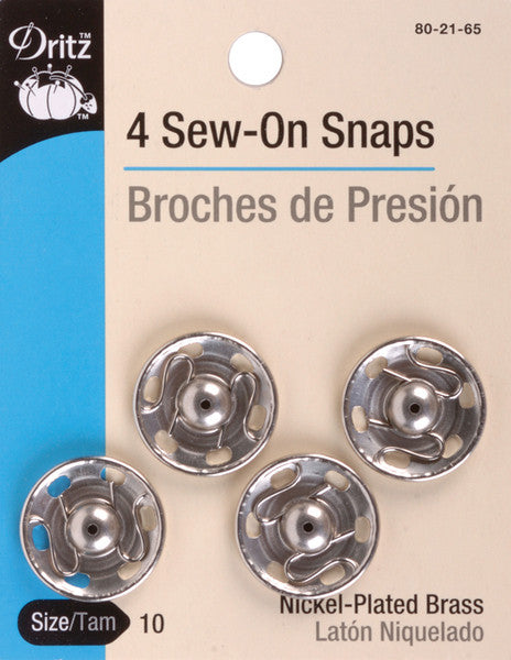 Nickel Sew-On Snaps-Size 10 4/Pkg