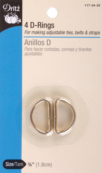 Metal "D" Rings 3/4" 4/Pkg-Gilt