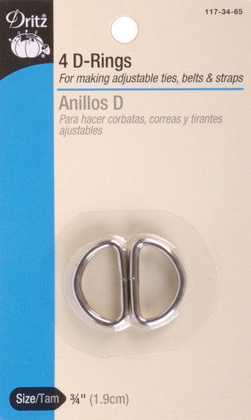 Metal "D" Rings 3/4" 4/Pkg-Nickel