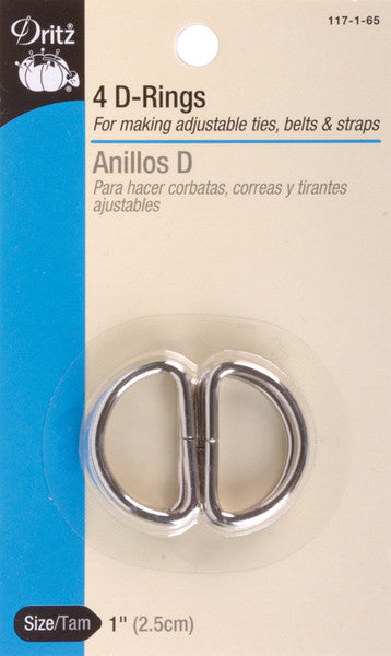 Metal "D" Rings 1" 4/Pkg-Nickel