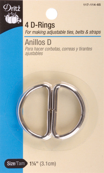 Metal "D" Rings 1-1/4" 4/Pkg-Nickel