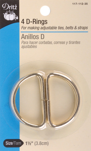 Metal "D" Rings 1-1/2" 4/Pkg-Gilt