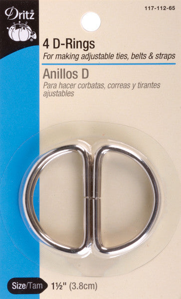 Metal "D" Rings 1-1/2" 4/Pkg-Nickel