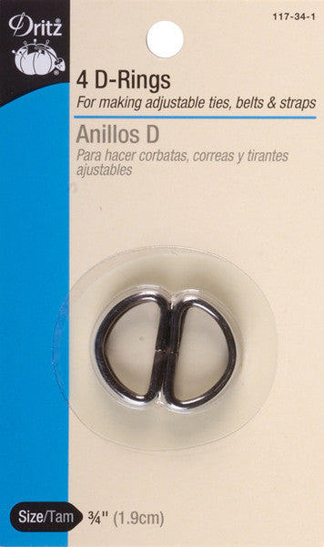 Metal "D" Rings 3/4" 4/Pkg-Black