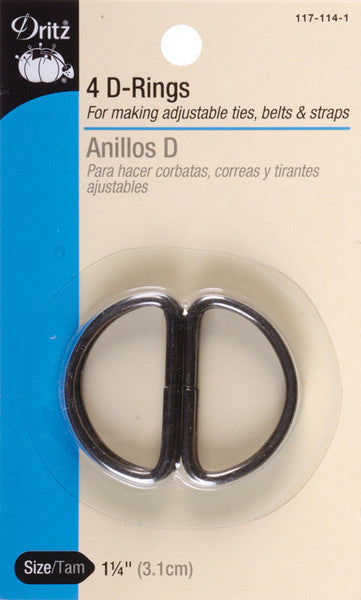 Metal "D" Rings 1-1/4" 4/Pkg-Black