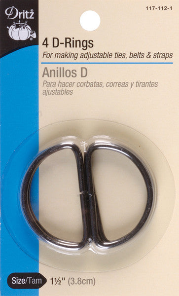 Metal "D" Rings 1-1/2" 4/Pkg-Black