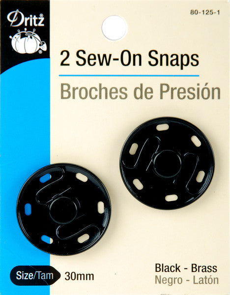 Sew-On Snaps 30mm 2/Pkg-Black