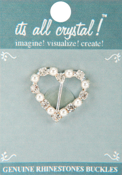 Genuine Rhinestone Buckle 38mm Heart-Silver/Pearl