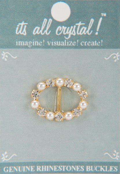 Genuine Rhinestone Buckle 35mm Oval-Gold/Pearl