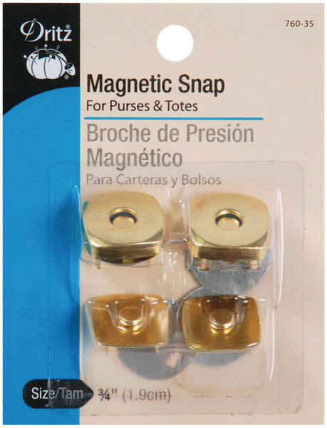 Square Magnetic Snaps 3/4"-Gilt 2 Pair