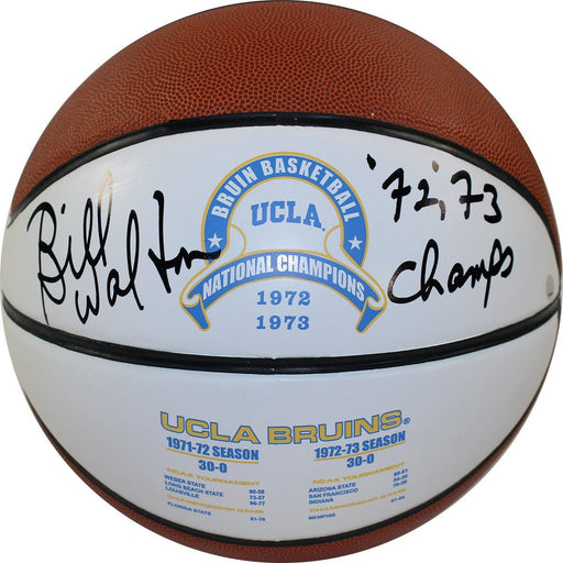 Bill Walton Signed UCLA 1972 and 1973 National Champions Full Size White Panel Basketball w/ 72/73 Champs Insc