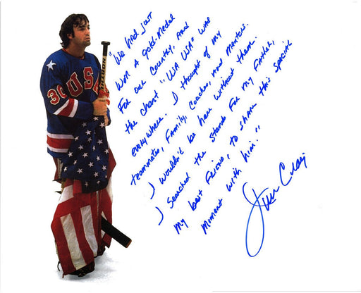 Jim Craig Signed 1980 USA Hockey Team 16x20 Story Photo